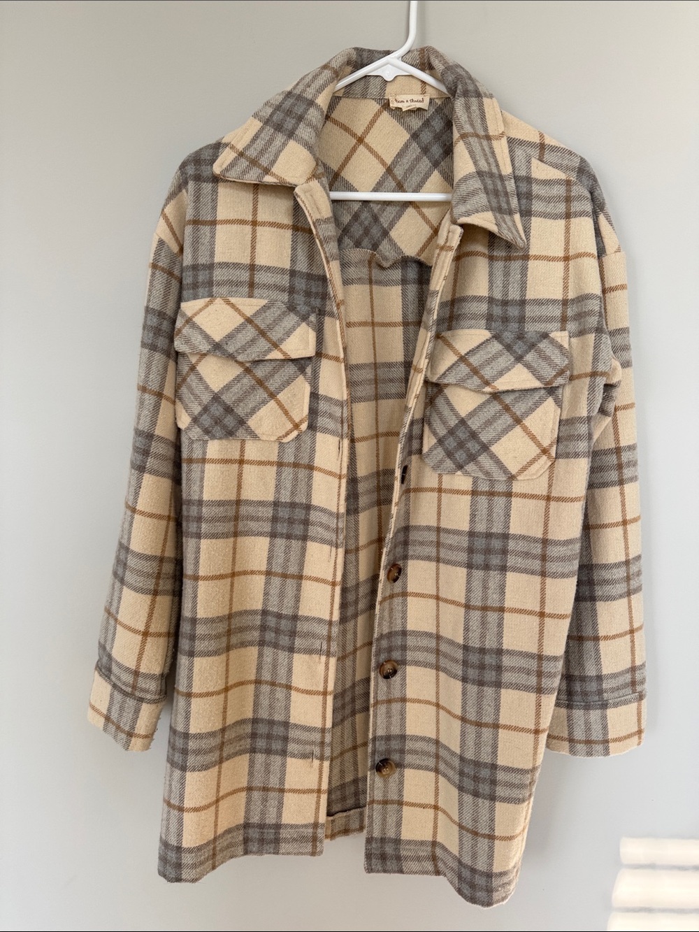 Hem & Thread Cream And Gray Plaid Shacket